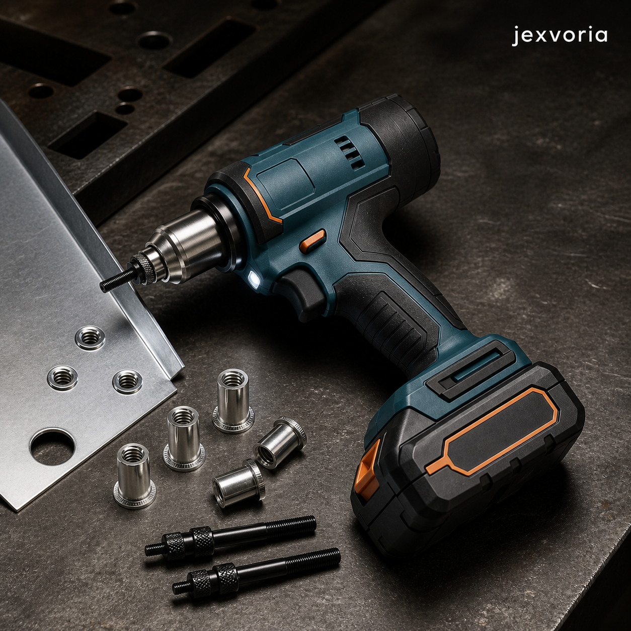 JEXVORIA 20V Cordless Rivet Nut Tool – Threaded Insert Gun Kit with Mandrels