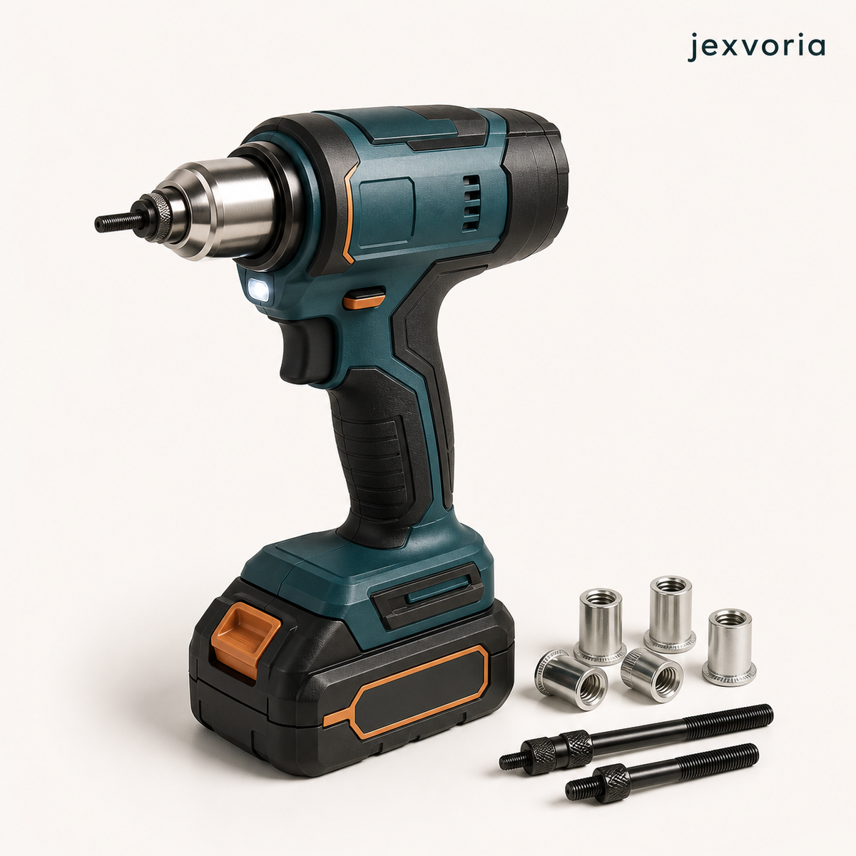 JEXVORIA 20V Cordless Rivet Nut Tool – Threaded Insert Gun Kit with Mandrels
