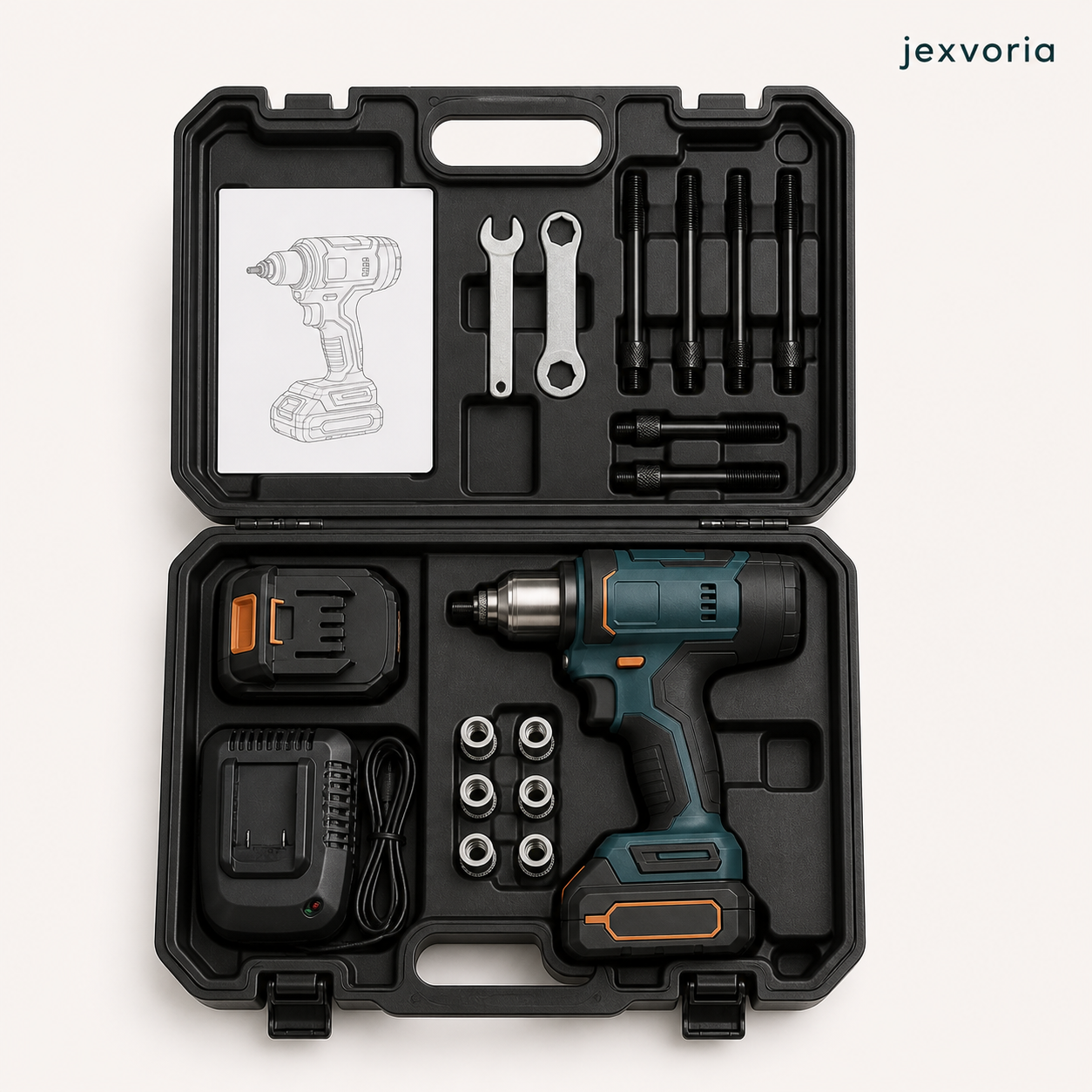 JEXVORIA 20V Cordless Rivet Nut Tool – Threaded Insert Gun Kit with Mandrels